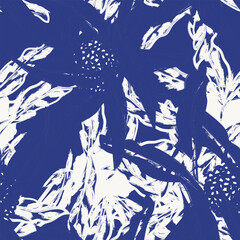 Poster - Blue Abstract Floral Seamless Pattern Design