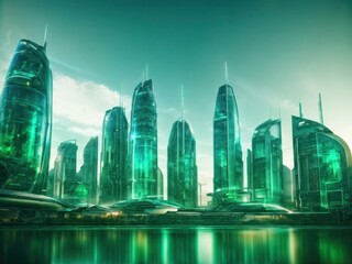 Abstract background of green smart futuristic city