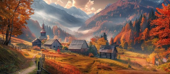 Poster - Village In The Autumn Mountains