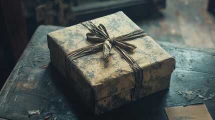 Poster - Rustic Gift Box on a Wooden Table