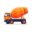 © sorrakrit - A cartoon illustration of a concrete mixer truck.  The truck is orange and black and is shown in profile view.