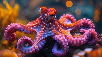 Graceful Dance of the Red and Purple Octopus: A Vibrant Creature of the Sea