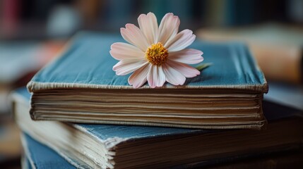 Poster - Delicate Flower on Vintage Books