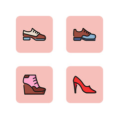 Poster - Leather shoes line icon set. Male shoes, female shoe with high heel and platform. Footwear concept. Can be used for topics like shoe store, fashion, style