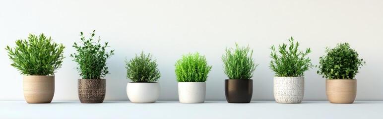 3D rendering of artificial potted herbs against a white background for home decor