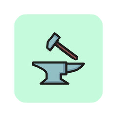 Poster - Forge line icon. Hammer, metal, anvil. Medieval concept. Can be used for topics like craftsmanship, crafting, blacksmith