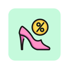 Sticker - Shoes discount line icon. Heel, fashion, sale. Shopping spree concept. Can be used for topics like style, Cyber Monday, footwear