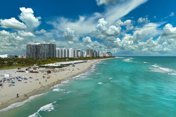 Canvas Print - Miami Beach city with high luxury hotels and condos and sandy beachfront