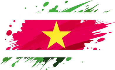 Suriname flag painted with Grunge brush stroke, watercolor flag