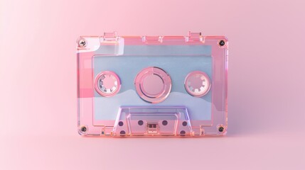 Poster - Transparent pink cassette tape on pink background.