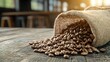 © iamtopkritsada - 11 Organic coffee beans, spilling from burlap sack, 3D illustration