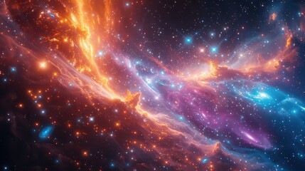 a breathtaking starry sky reveals a vibrant nebula swirling in hues of blue and pink, illuminating t