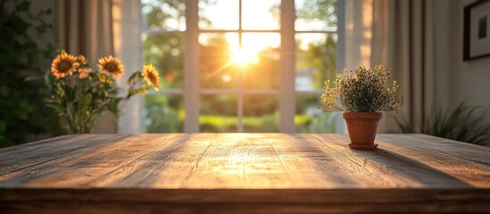 Wall Mural - Sunlight Through Window on Wooden Table