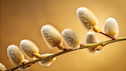 Close-up shot of two willow branches on beige background with selective focus, nature, branches, close-up, plants