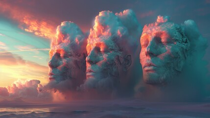 Canvas Print - Dreamy Cloud Faces Sunset.