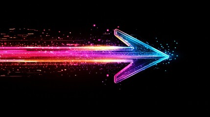 Poster - Glowing colorful arrow pointing right on a black background, creating a dynamic sense of motion
