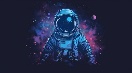 Wall Mural - Astronaut in space with neon glow.