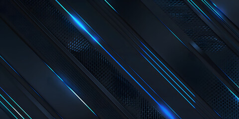 Wall Mural - abstract blue glowing neon lines on a black background with , featuring futuristic geometric shapes 