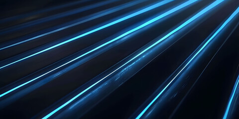 Wall Mural - abstract blue glowing neon lines on a black background with , featuring futuristic geometric shapes 