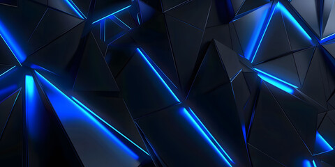 Wall Mural - abstract blue glowing neon lines on a black background with , featuring futuristic geometric shapes 