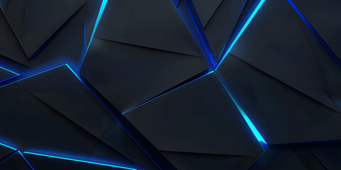 Wall Mural - abstract blue glowing neon lines on a black background with , featuring futuristic geometric shapes 