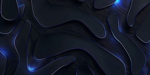 Wall Mural - abstract blue glowing neon lines on a black background with , featuring futuristic geometric shapes 