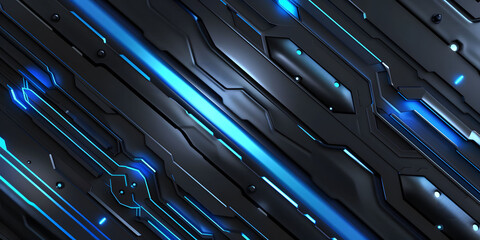 Wall Mural - abstract blue glowing neon lines on a black background with , featuring futuristic geometric shapes 
