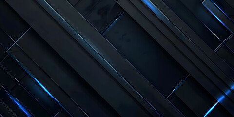 Wall Mural - abstract blue glowing neon lines on a black background with , featuring futuristic geometric shapes 