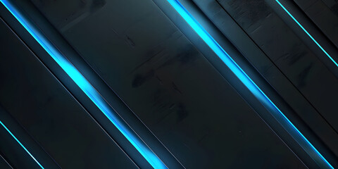 Wall Mural - abstract blue glowing neon lines on a black background with , featuring futuristic geometric shapes 
