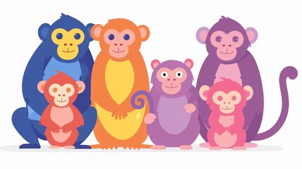 Canvas Print - Colorful Cartoon Monkeys Family.