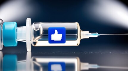 A syringe with a social media 'like' icon symbolizes the addictive nature of social media on mental health  