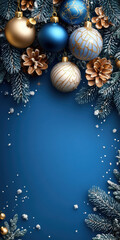 Wall Mural - blue backgrounds and Christmas tree decorations. AI dekorative.