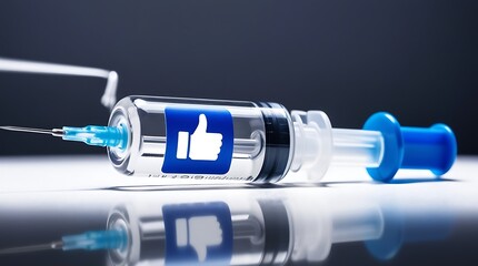 A syringe with a social media 'like' icon symbolizes the addictive nature of social media on mental health  