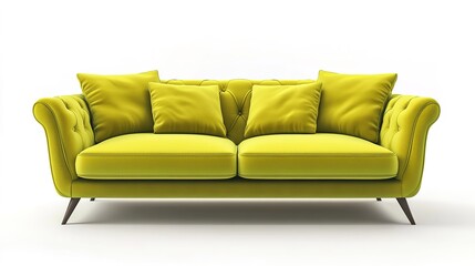 Wall Mural - Modern Yellow-Green Sofa Isolated on White Background Showcasing Contemporary Furniture Design, Minimalist Style, and Interior Decoration Ideas for Living Spaces