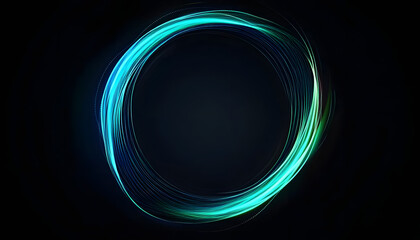 Wall Mural - abstract circle round frame by lines wavy flowing blue green gradient isolated on black background vector in concept modern technology science music