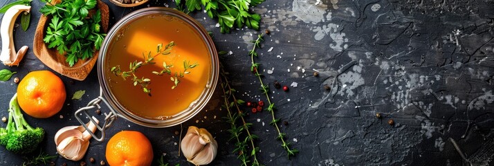 Sticker - Homemade Chicken Bone Broth with Herbs and Vegetables in a Glass Jar