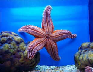 starfish and anemone, starfish and coral, Fromia seastar in coral reef aquarium tank is one of the most amazing living, starfish in the sea