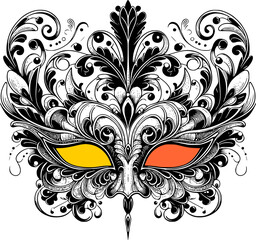 Canvas Print - carnival mask on black, masquerade mask on black, Vector Illustration. Golden carnival mask with feathers. Beautiful concept design for greeting card, party invitation, banner or flyer.