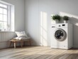 © free - White Washing Machine in a Minimalist Room with Wooden Floor