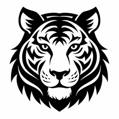 Poster - Tiger head silhouette black and white vector art illustration