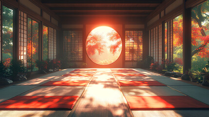 Japanese style dojo interior design and empty space ornaments