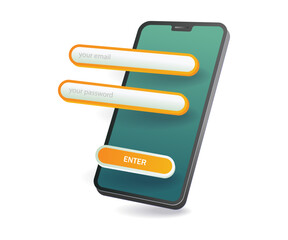 A mobile phone displaying a login form on the screen