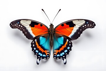 Wall Mural - A vibrant butterfly with bold contrasting colors on its wings on a white background, AI Generated