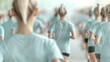 © nattapon98 - Running Together, a group of women in matching light blue shirts jogs in unison along a long path, highlighting community and commitment to fitness.