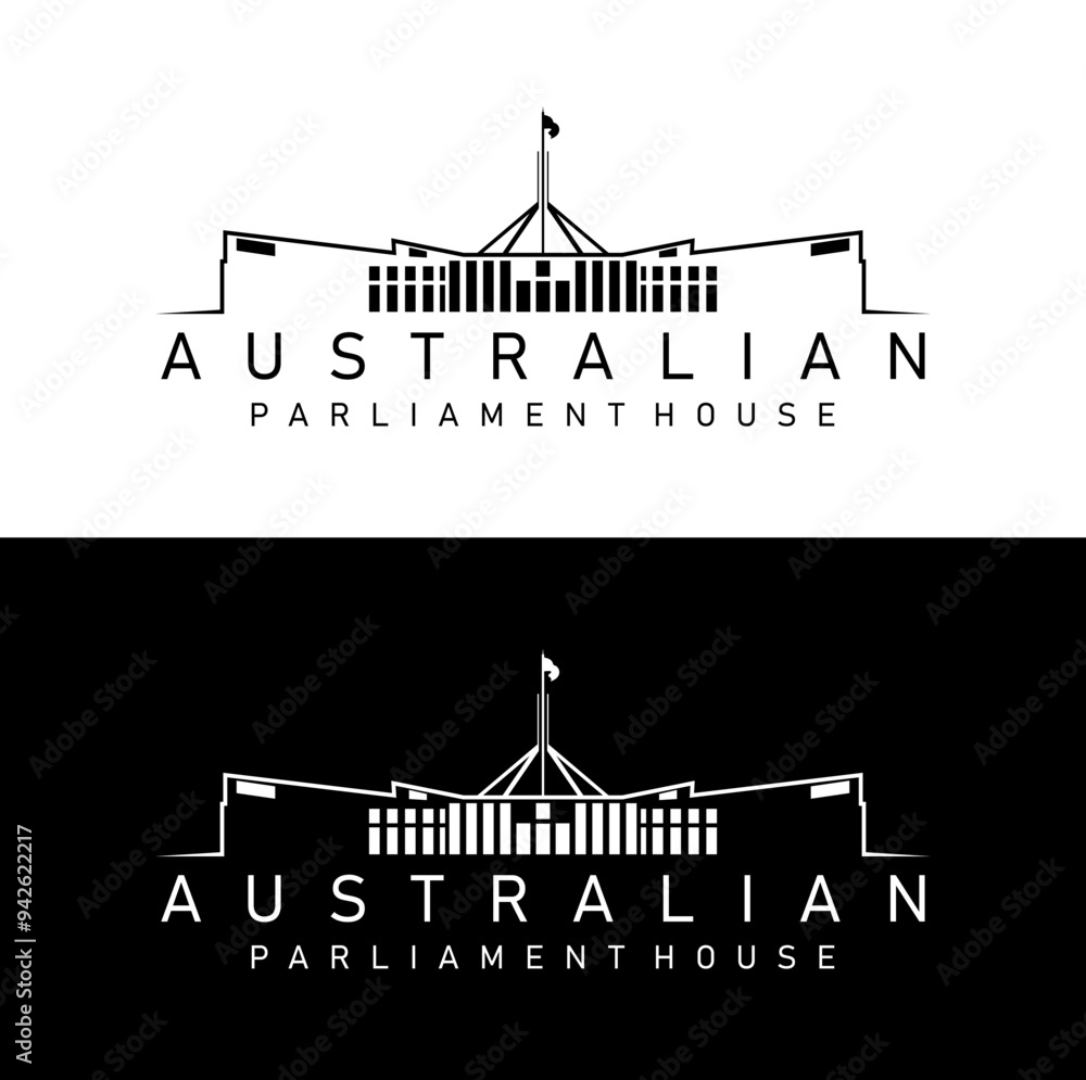 australian parliament house illustration line logo design vector Stock ...