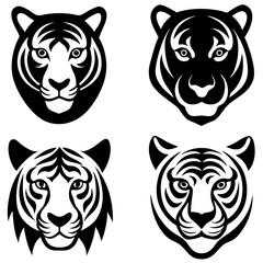 Poster - Set of tiger head icons silhouette vector art illustration 