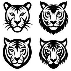 Poster - Set of tiger head icons silhouette vector art illustration 