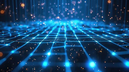 Poster - abstract blue background data technology glowing lines. generative ai.