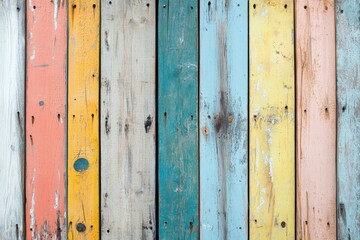 close up of abstract wall made of color wooden planks. timber texture in vertical planks pattern. rustic style wallpaper , ai