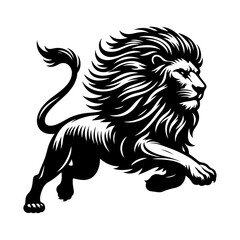 Wall Mural - A aggresive lion running pose vector silhouette isolated white background